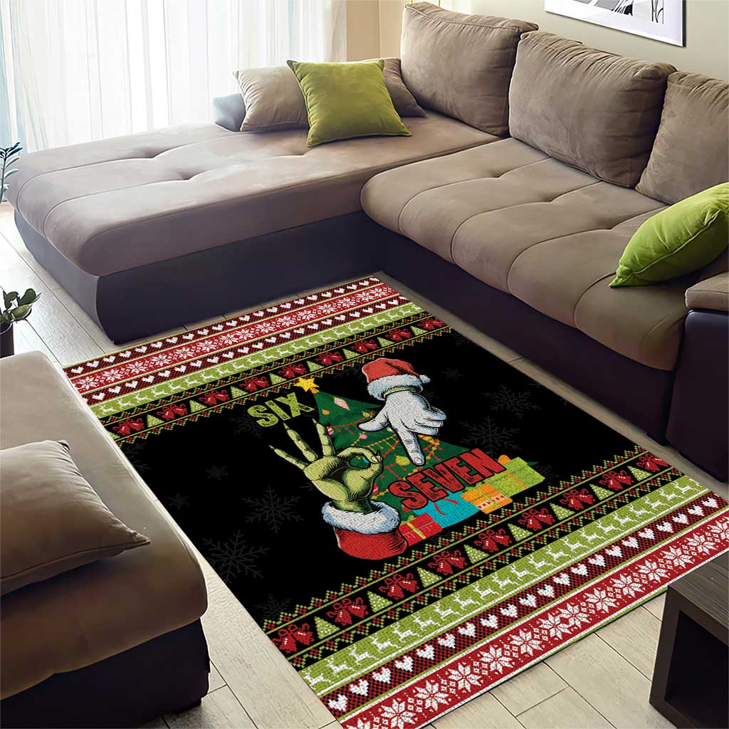 Six Seven Christmas Area Rug Funny Santa and Green Hands - Wonder Print Shop