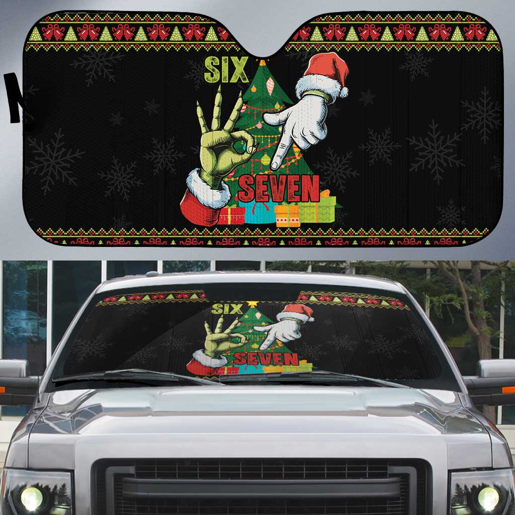 Six Seven Christmas Auto Sun Shade Funny Santa and Green Hands - Wonder Print Shop