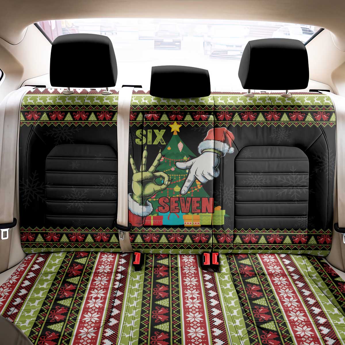 Six Seven Christmas Back Car Seat Cover Funny Santa and Green Hands - Wonder Print Shop
