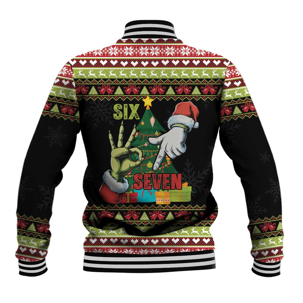 Six Seven Christmas Baseball Jacket Funny Santa and Green Hands - Wonder Print Shop