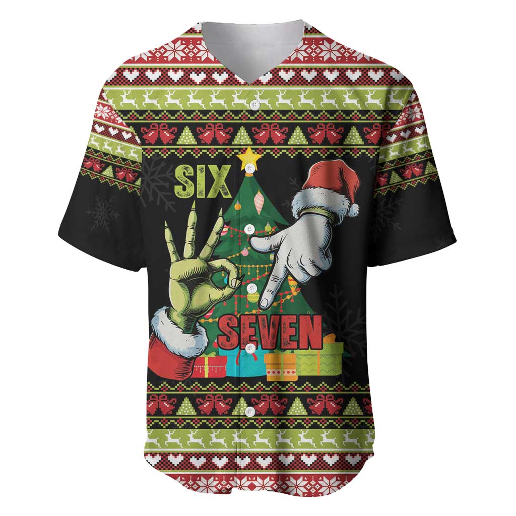 Six Seven Christmas Baseball Jersey Funny Santa and Green Hands - Wonder Print Shop