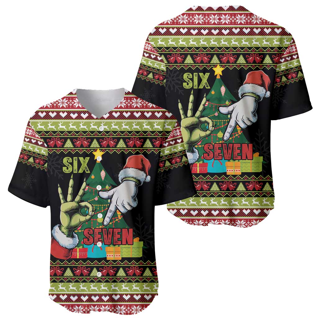 Six Seven Christmas Baseball Jersey Funny Santa and Green Hands - Wonder Print Shop