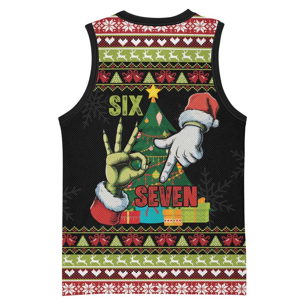 Six Seven Christmas Basketball Jersey Funny Santa and Green Hands - Wonder Print Shop