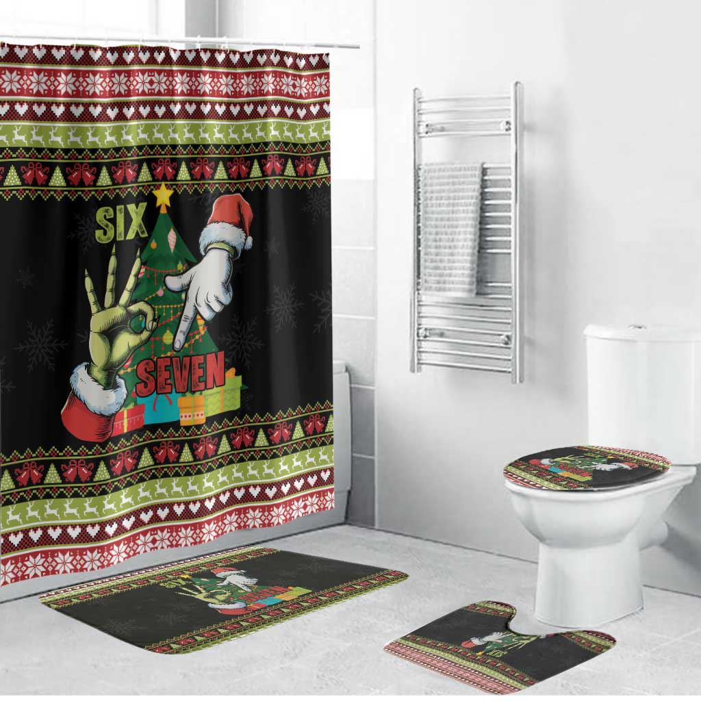 Six Seven Christmas Bathroom Set Funny Santa and Green Hands - Wonder Print Shop