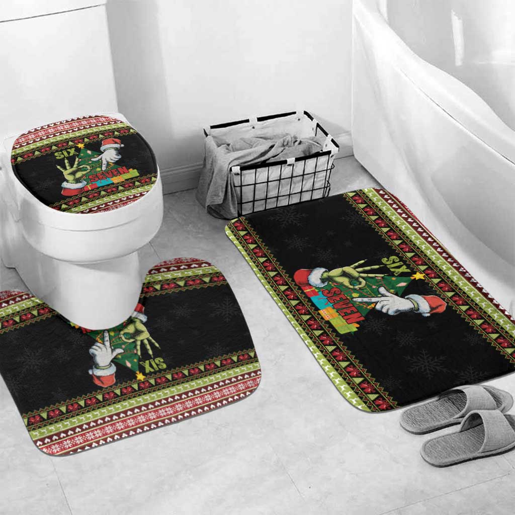 Six Seven Christmas Bathroom Set Funny Santa and Green Hands - Wonder Print Shop