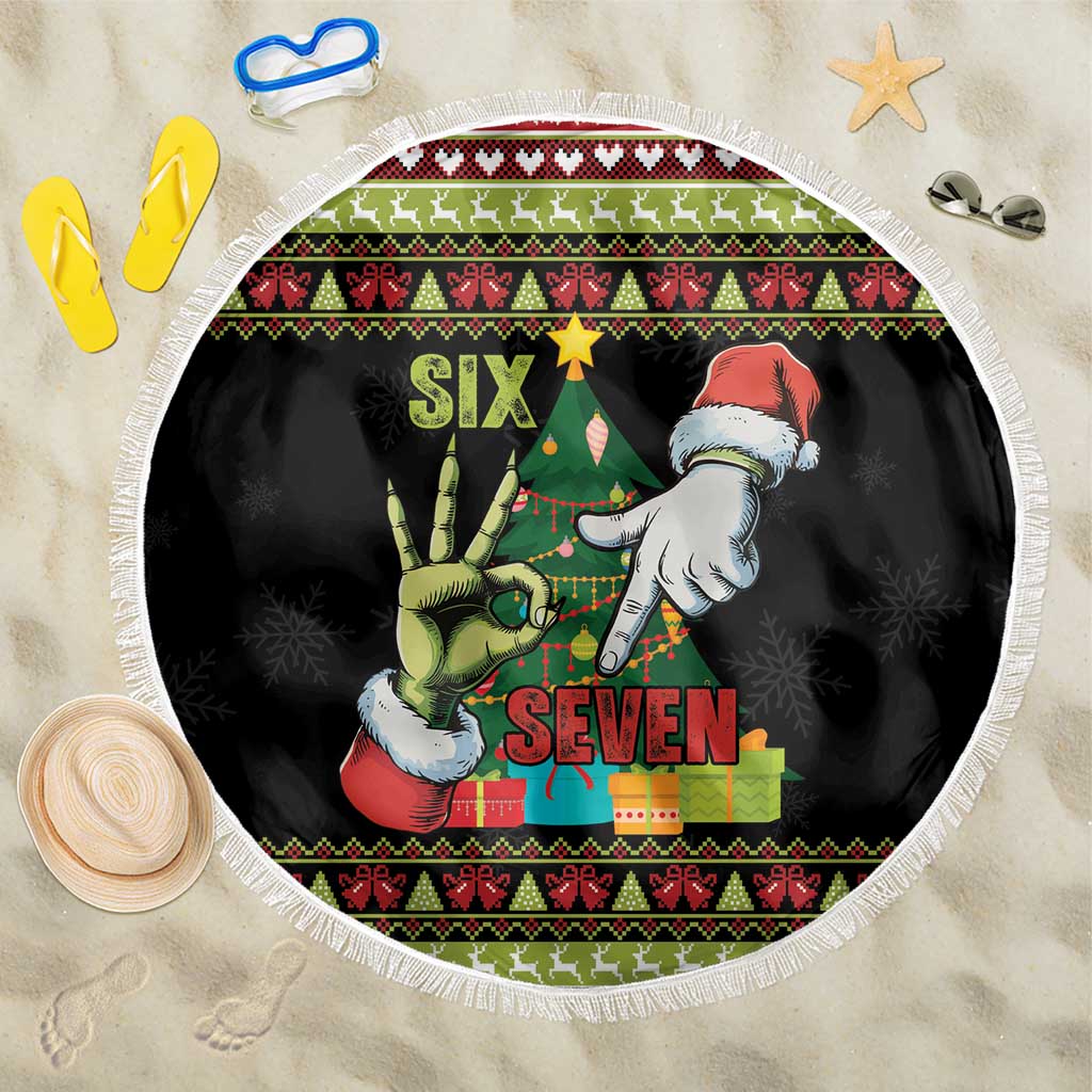 Six Seven Christmas Beach Blanket Funny Santa and Green Hands - Wonder Print Shop