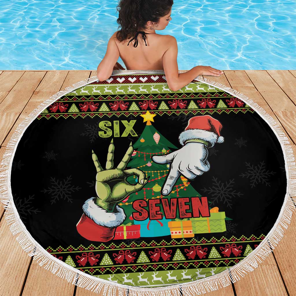 Six Seven Christmas Beach Blanket Funny Santa and Green Hands - Wonder Print Shop