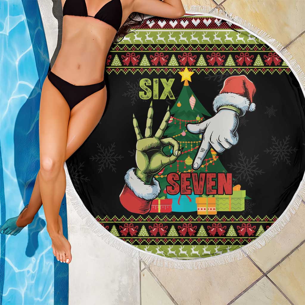 Six Seven Christmas Beach Blanket Funny Santa and Green Hands - Wonder Print Shop