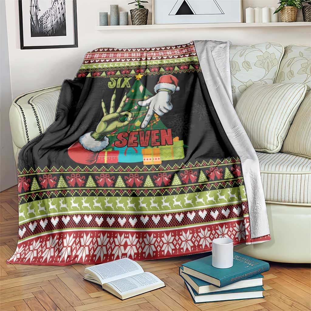Six Seven Christmas Blanket Funny Santa and Green Hands - Wonder Print Shop
