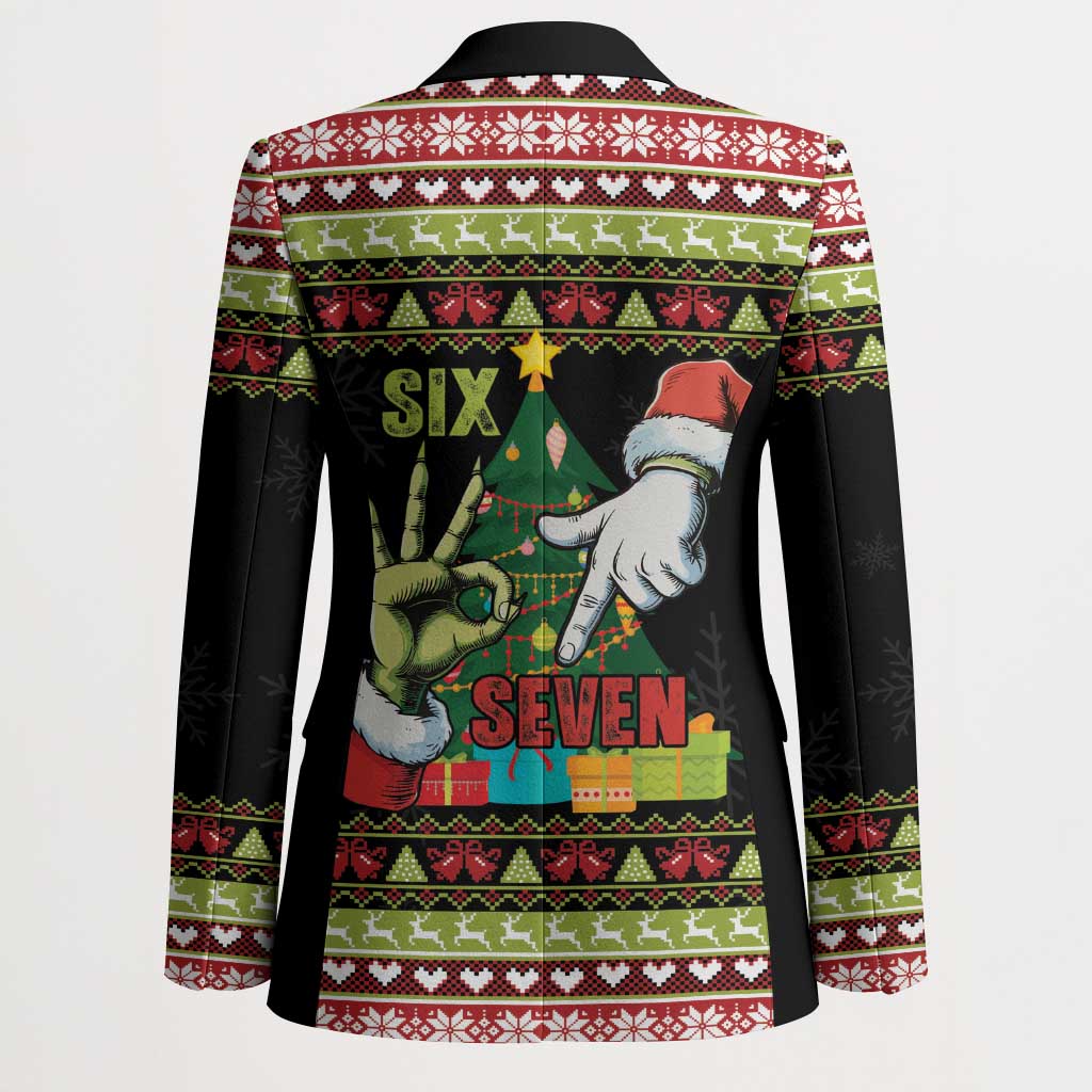 Six Seven Christmas Blazer Funny Santa and Green Hands - Wonder Print Shop
