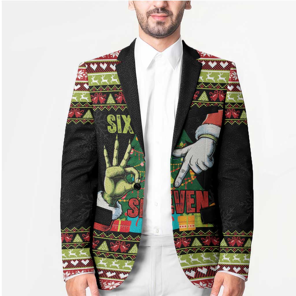 Six Seven Christmas Blazer Funny Santa and Green Hands - Wonder Print Shop