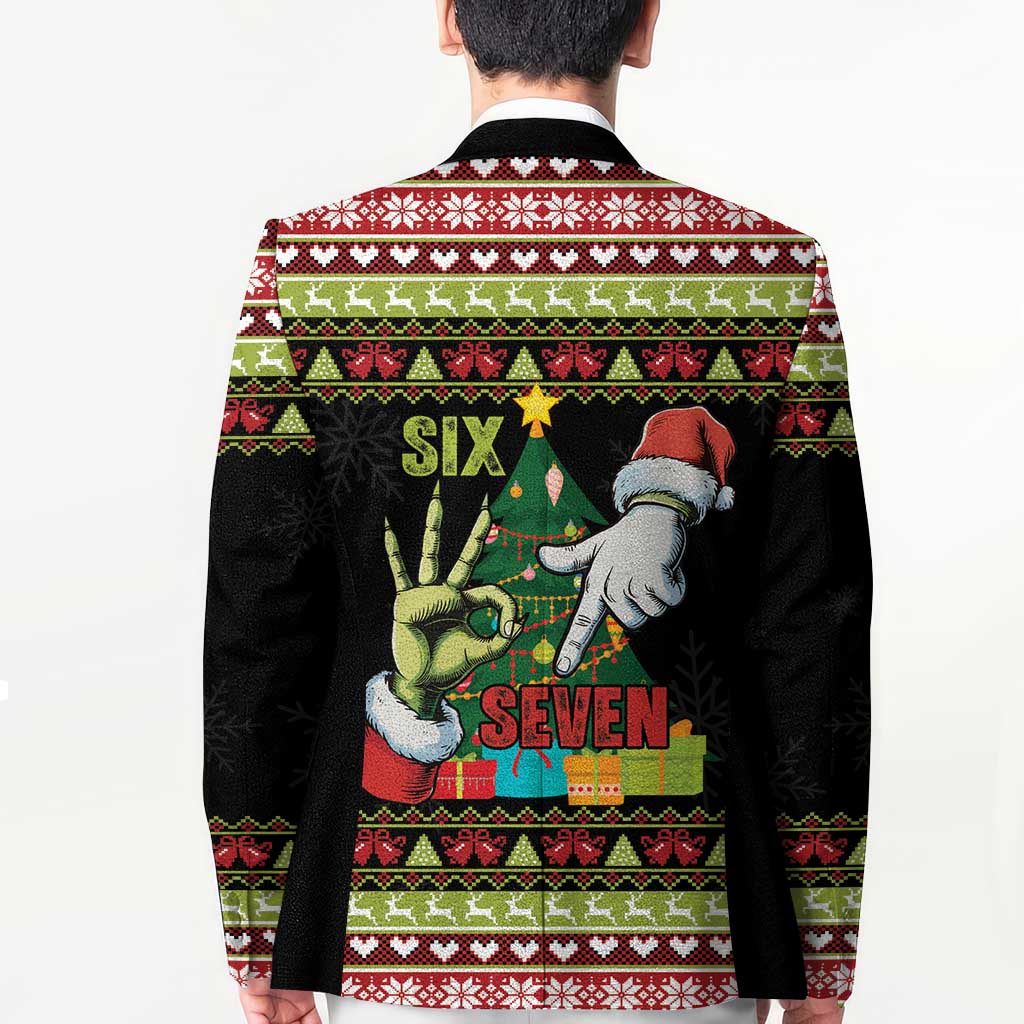 Six Seven Christmas Blazer Funny Santa and Green Hands - Wonder Print Shop