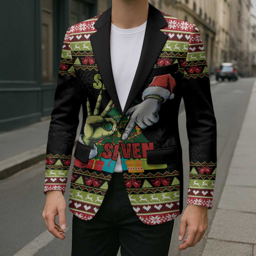 Six Seven Christmas Blazer Funny Santa and Green Hands - Wonder Print Shop