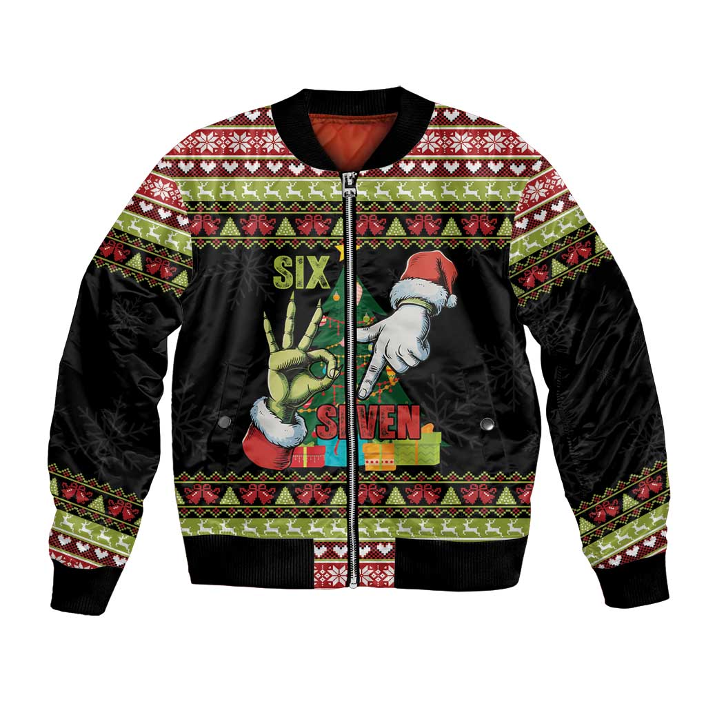 Six Seven Christmas Bomber Jacket Funny Santa and Green Hands - Wonder Print Shop