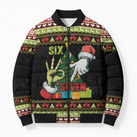 Six Seven Christmas Bomber Puffer Jacket Funny Santa and Green Hands - Wonder Print Shop