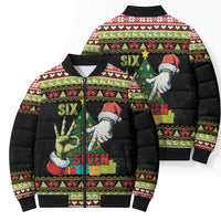 Six Seven Christmas Bomber Puffer Jacket Funny Santa and Green Hands - Wonder Print Shop
