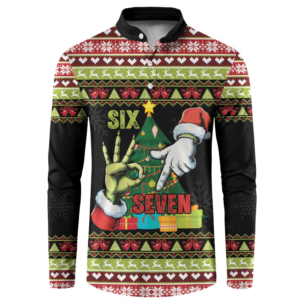 Six Seven Christmas Button Sweatshirt Funny Santa and Green Hands - Wonder Print Shop