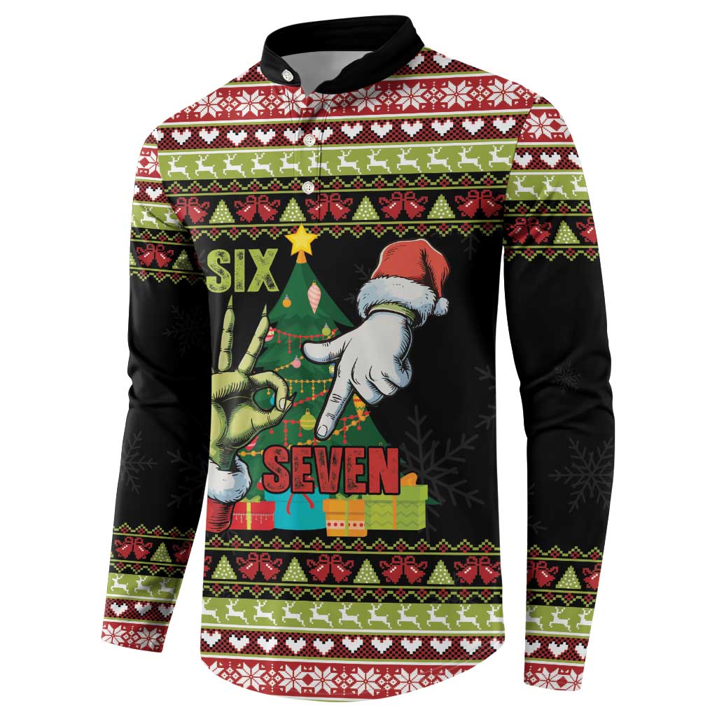 Six Seven Christmas Button Sweatshirt Funny Santa and Green Hands - Wonder Print Shop