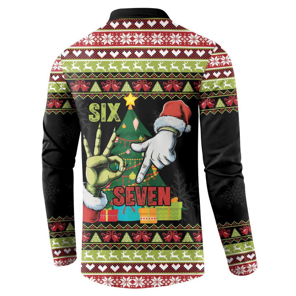 Six Seven Christmas Button Sweatshirt Funny Santa and Green Hands - Wonder Print Shop