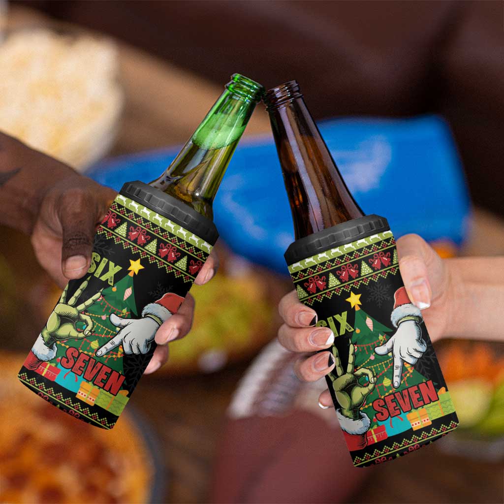 Six Seven Christmas 4 in 1 Can Cooler Tumbler Funny Santa and Green Hands - Wonder Print Shop