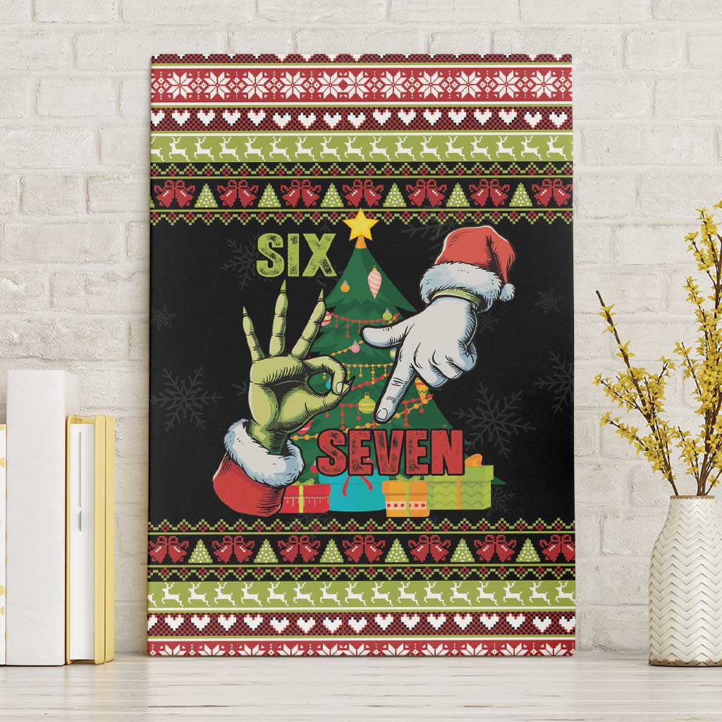 Six Seven Christmas Canvas Wall Art Funny Santa and Green Hands - Wonder Print Shop