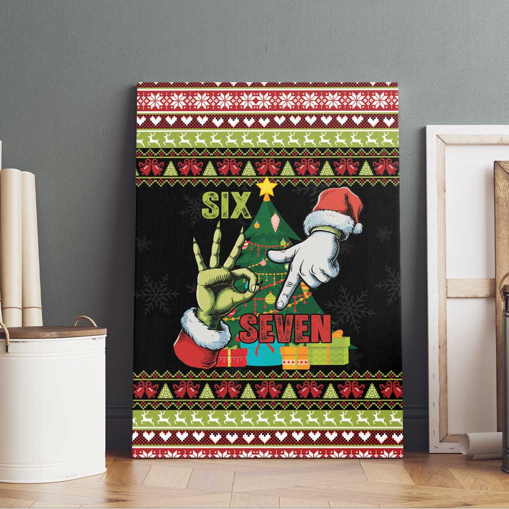 Six Seven Christmas Canvas Wall Art Funny Santa and Green Hands - Wonder Print Shop
