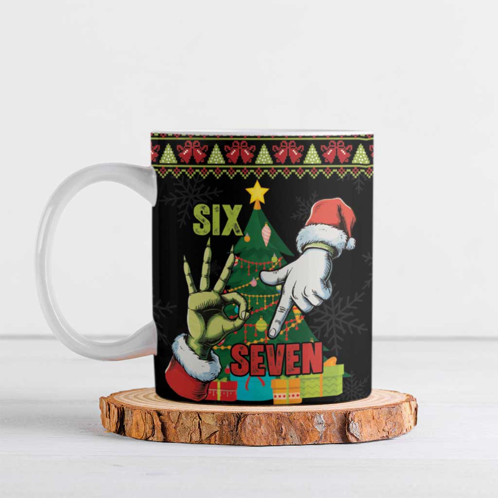 Six Seven Christmas Ceramic Mug Funny Santa and Green Hands - Wonder Print Shop