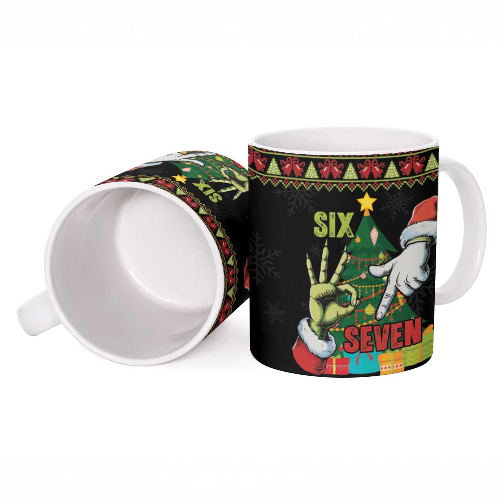 Six Seven Christmas Ceramic Mug Funny Santa and Green Hands - Wonder Print Shop