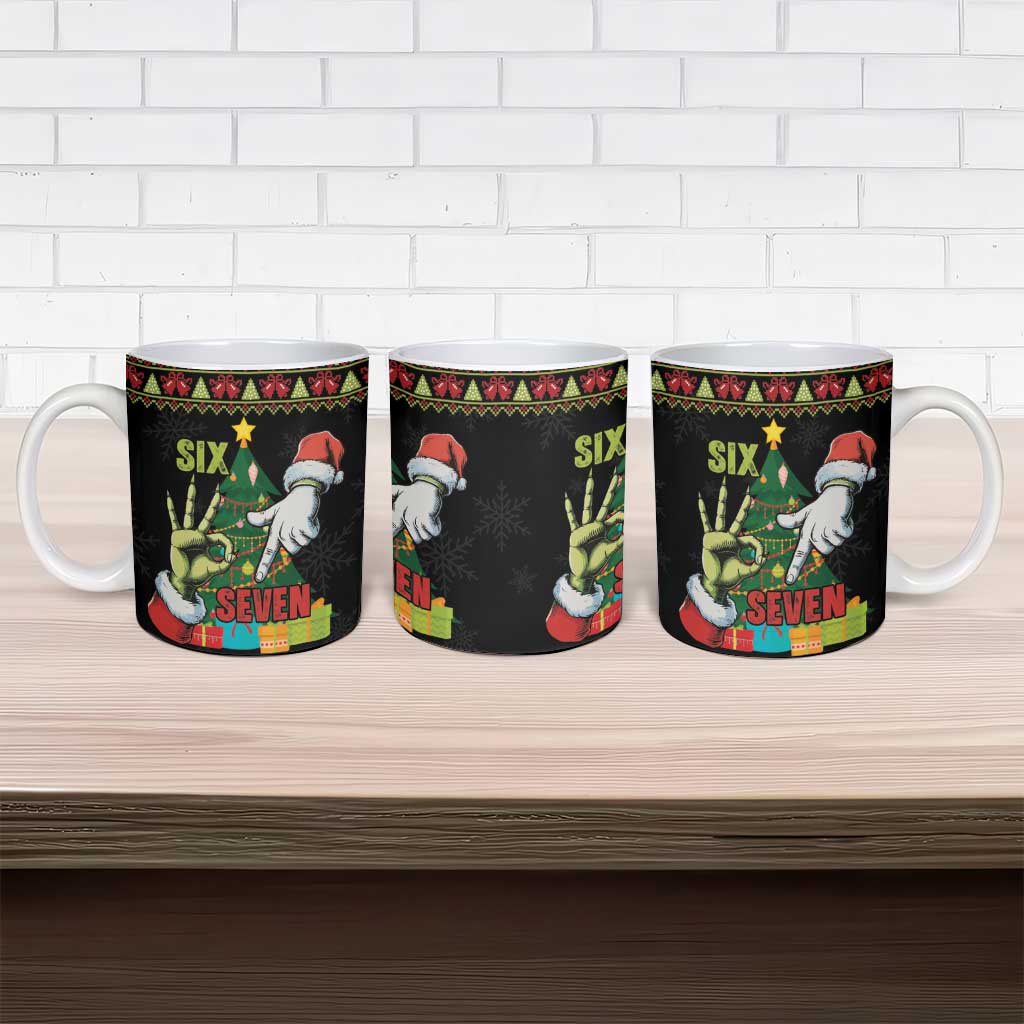 Six Seven Christmas Ceramic Mug Funny Santa and Green Hands - Wonder Print Shop