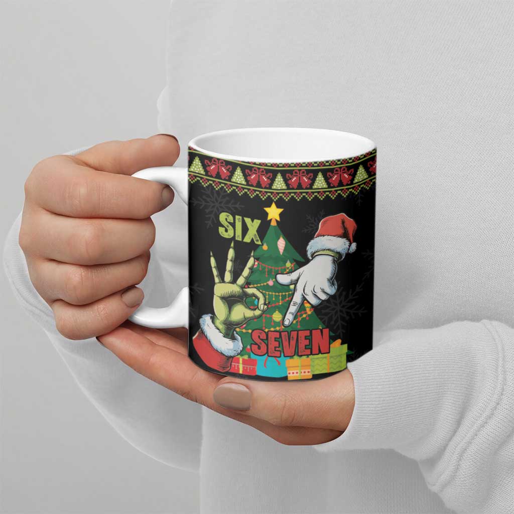 Six Seven Christmas Ceramic Mug Funny Santa and Green Hands - Wonder Print Shop