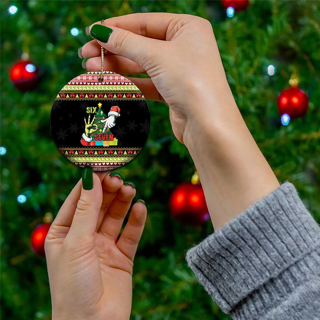 Six Seven Christmas Ceramic Ornament Funny Santa and Green Hands - Wonder Print Shop