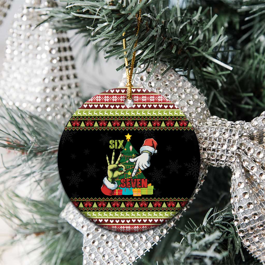 Six Seven Christmas Ceramic Ornament Funny Santa and Green Hands - Wonder Print Shop