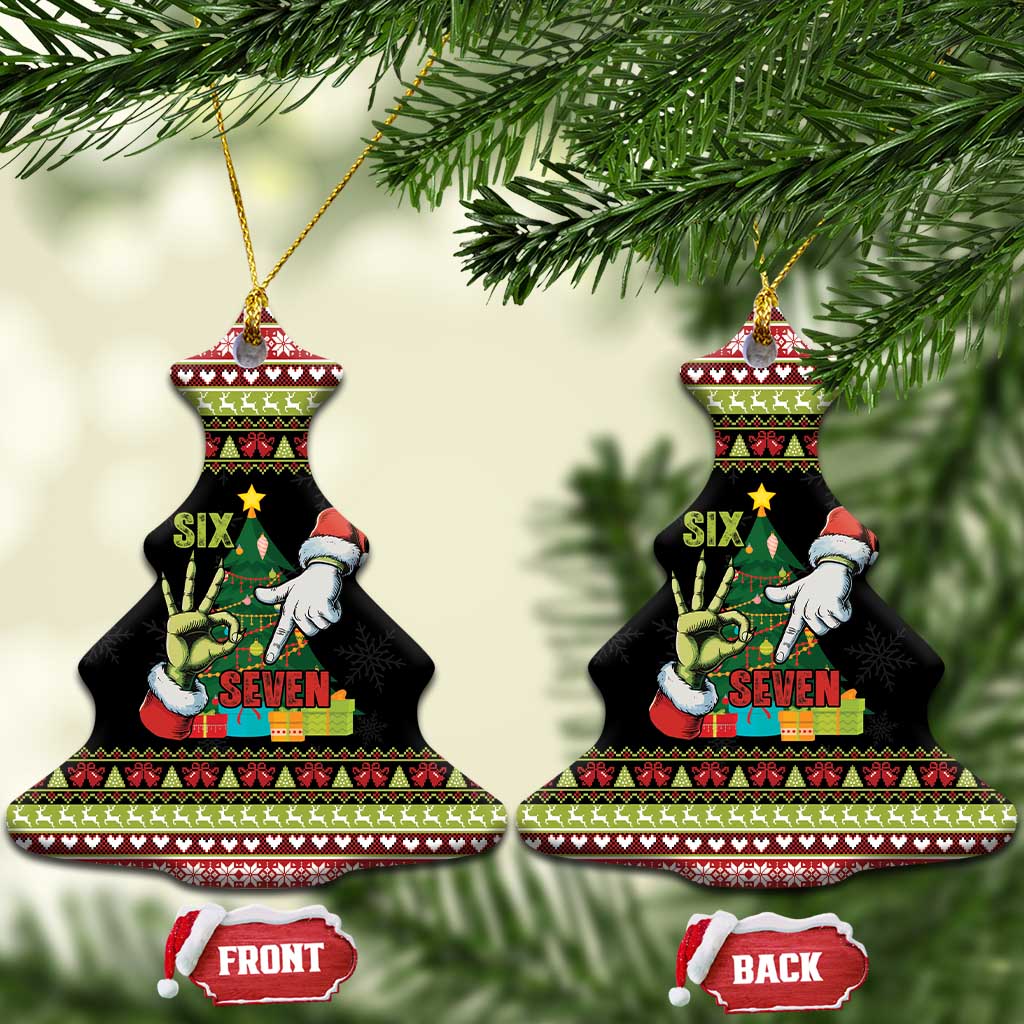 Six Seven Christmas Ceramic Ornament Funny Santa and Green Hands - Wonder Print Shop