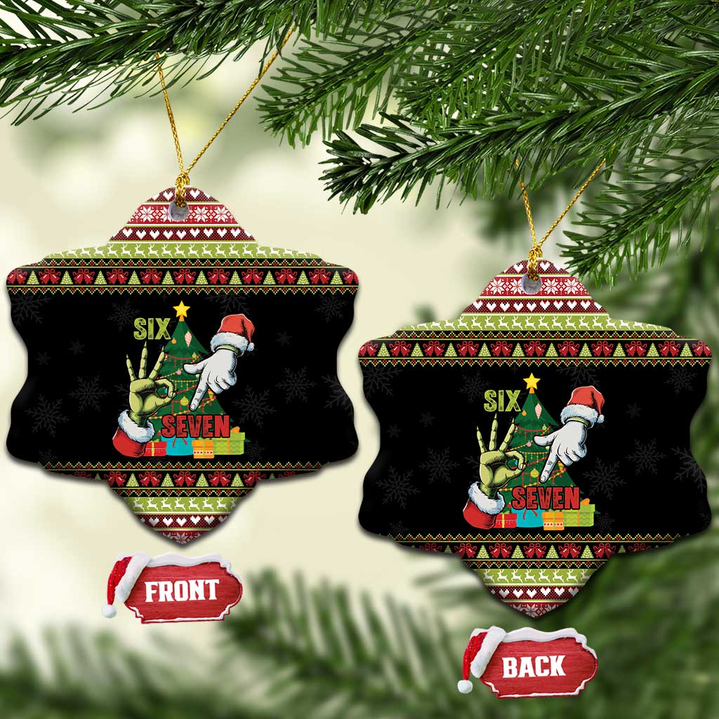 Six Seven Christmas Ceramic Ornament Funny Santa and Green Hands - Wonder Print Shop
