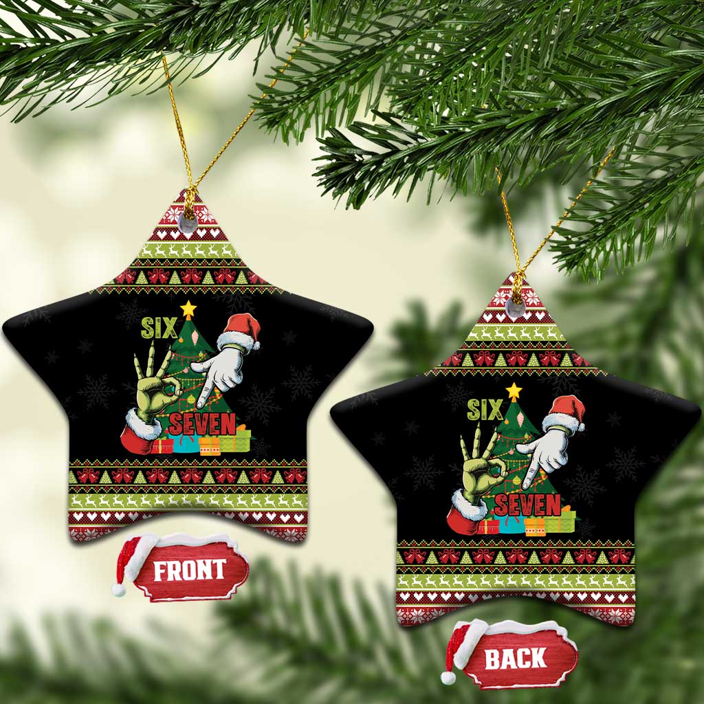 Six Seven Christmas Ceramic Ornament Funny Santa and Green Hands - Wonder Print Shop