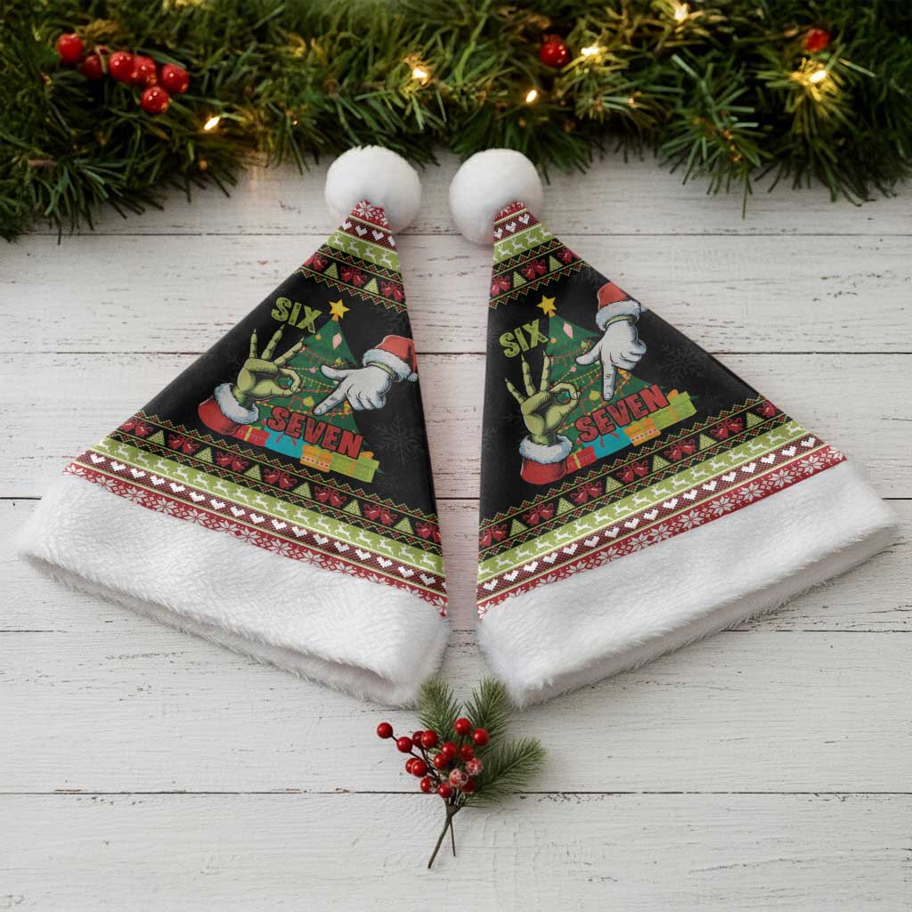 Six Seven Christmas Santa Hat Funny Santa and Green Hands - Wonder Print Shop