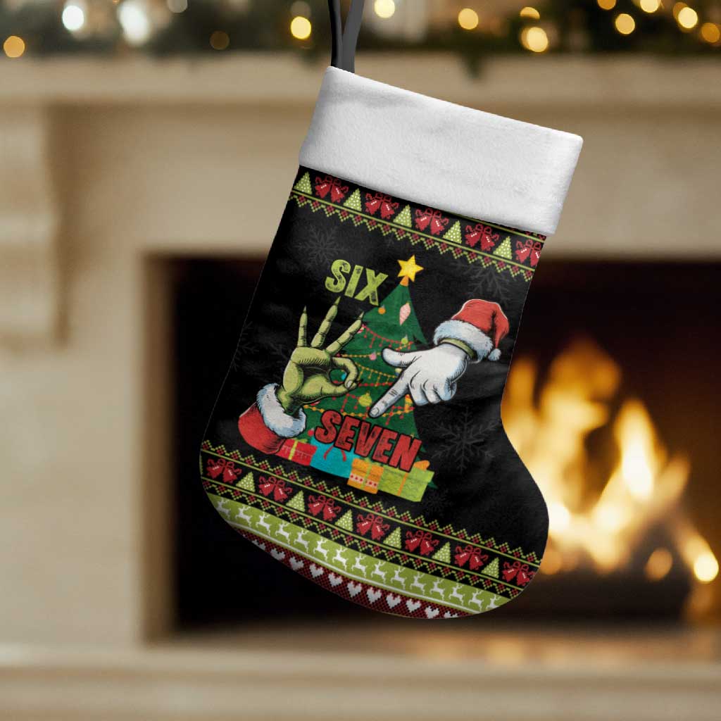 Six Seven Christmas Stocking Funny Santa and Green Hands - Wonder Print Shop