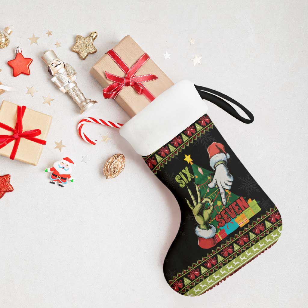 Six Seven Christmas Stocking Funny Santa and Green Hands - Wonder Print Shop