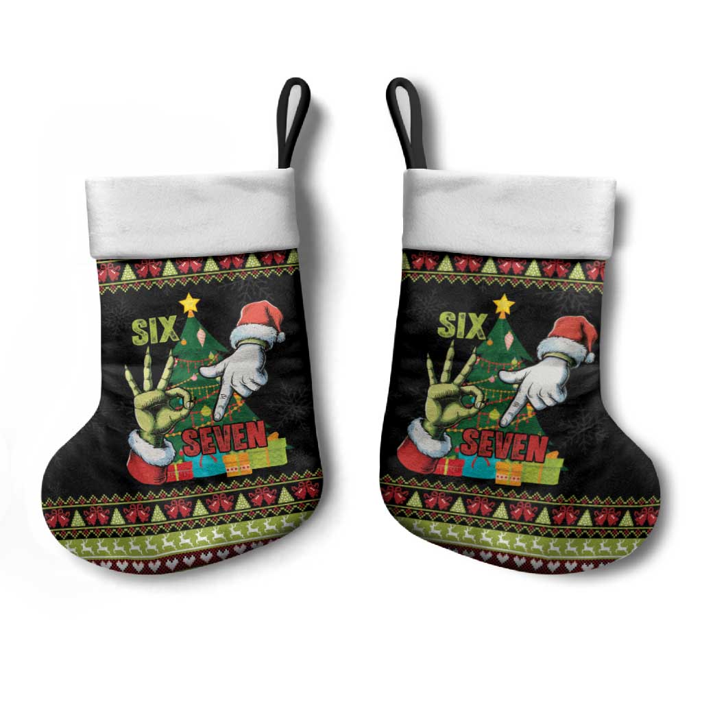 Six Seven Christmas Stocking Funny Santa and Green Hands - Wonder Print Shop