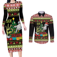 Six Seven Christmas Couples Matching Long Sleeve Bodycon Dress and Long Sleeve Button Shirt Funny Santa and Green Hands - Wonder Print Shop
