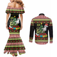 Six Seven Christmas Couples Matching Mermaid Dress and Long Sleeve Button Shirt Funny Santa and Green Hands - Wonder Print Shop