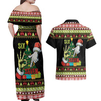Six Seven Christmas Couples Matching Off Shoulder Maxi Dress and Hawaiian Shirt Funny Santa and Green Hands - Wonder Print Shop