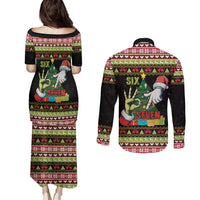 Six Seven Christmas Couples Matching Puletasi and Long Sleeve Button Shirt Funny Santa and Green Hands - Wonder Print Shop