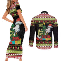 Six Seven Christmas Couples Matching Short Sleeve Bodycon Dress and Long Sleeve Button Shirt Funny Santa and Green Hands - Wonder Print Shop