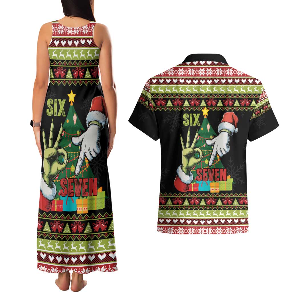 Six Seven Christmas Couples Matching Tank Maxi Dress and Hawaiian Shirt Funny Santa and Green Hands - Wonder Print Shop