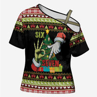 Six Seven Christmas Cross Shoulder Shirt Funny Santa and Green Hands - Wonder Print Shop