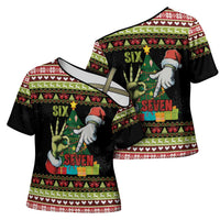 Six Seven Christmas Cross Shoulder Shirt Funny Santa and Green Hands - Wonder Print Shop