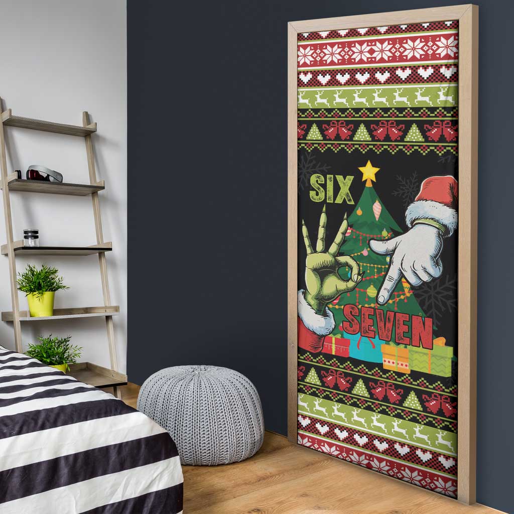 Six Seven Christmas Door Cover Funny Santa and Green Hands - Wonder Print Shop