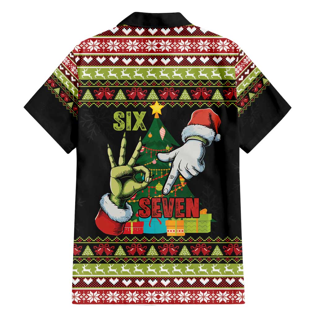 Six Seven Christmas Family Matching Long Sleeve Bodycon Dress and Hawaiian Shirt Funny Santa and Green Hands - Wonder Print Shop