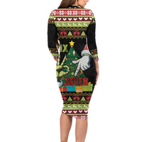 Six Seven Christmas Family Matching Long Sleeve Bodycon Dress and Hawaiian Shirt Funny Santa and Green Hands - Wonder Print Shop